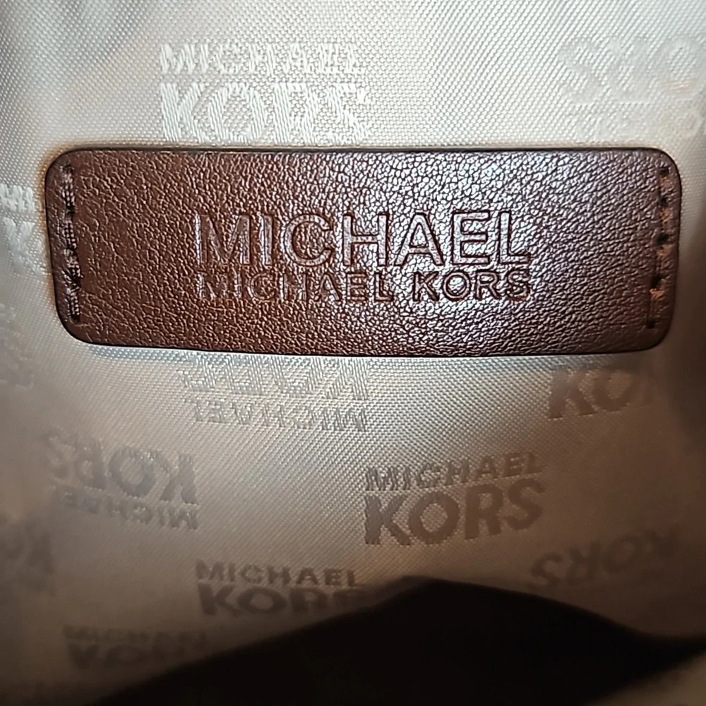 Michael Kors Millbrook Signature MK Brown Tan Jacquard Leather Shoulder Hobo Bag - Picture 11 of 12